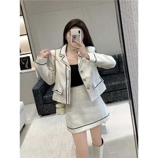 (SẴN) Set dạ viền trắng đen