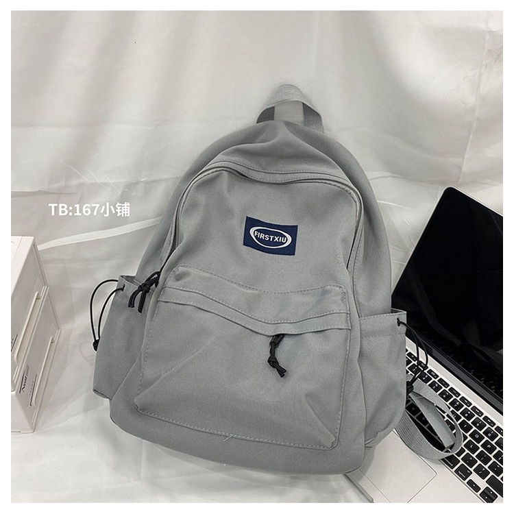 Balo nữ đi học basic, cặp sách trơn ulzzang hàn quốc thêu tem first xiu B224