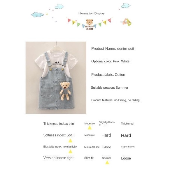 Set đồ gồm áo thun tay ngắn + chân váy yếm denim thời trang mùa hè 2021 dành cho bé gái