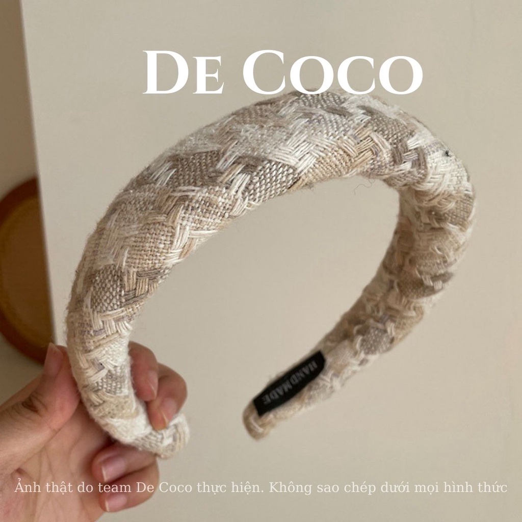 Bờm dạ tweed bản to, băng đô dạ tweed De Coco