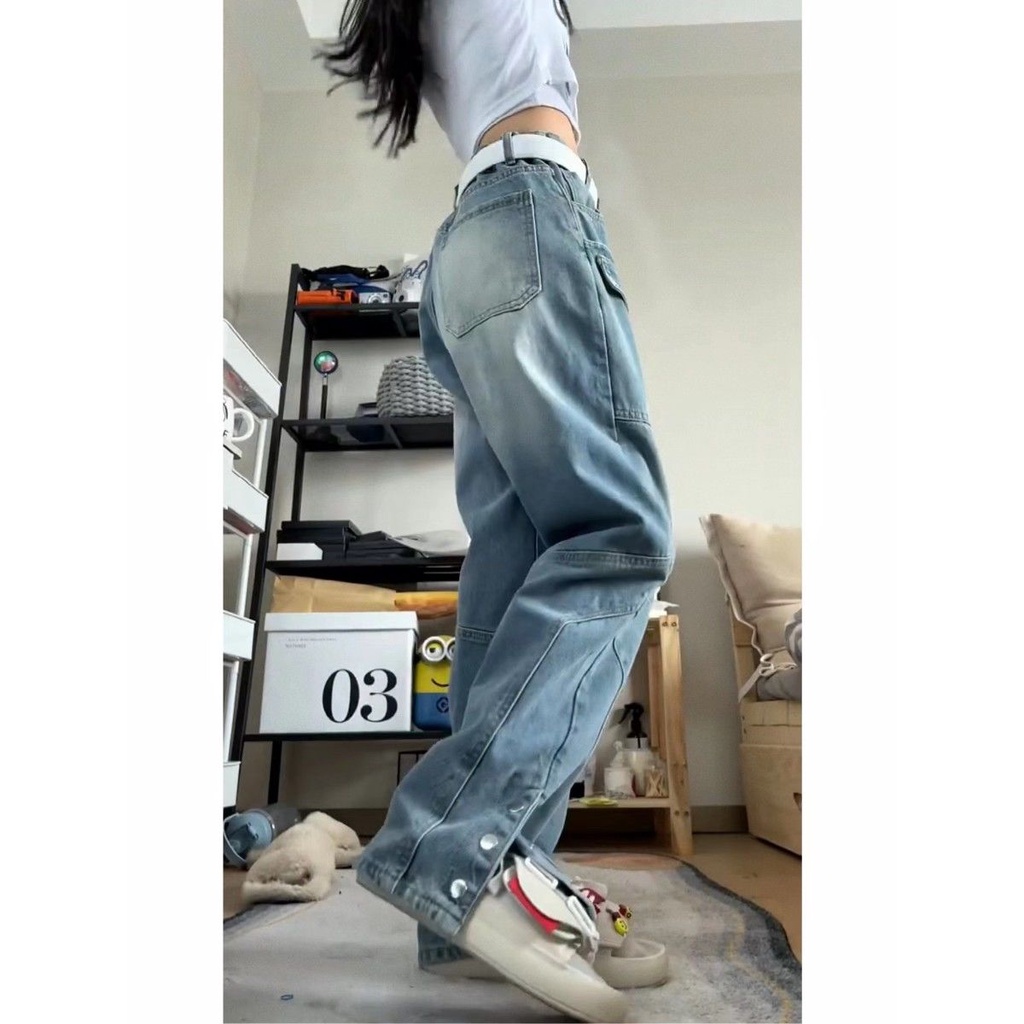 ۩Quần Yếm Jean Dáng Rộng Nhiều Túi Phong Cách Hip Hop Thời Trang Cá Tính Cho Nữ