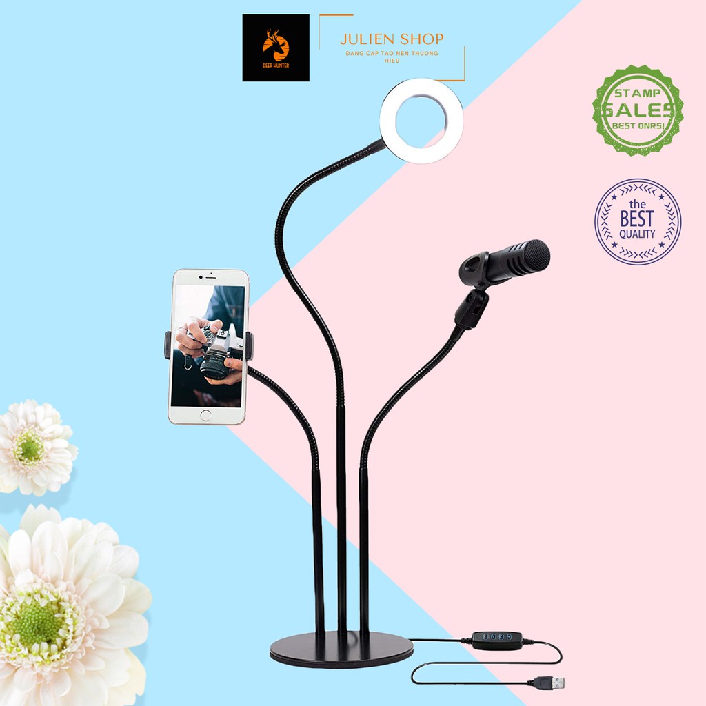 BỘ HỖ TRỢ LIVESTREAM CÓ ĐÈN ĐA NĂNG 3 TRONG 1 ( KHÔNG KÈM MIC )