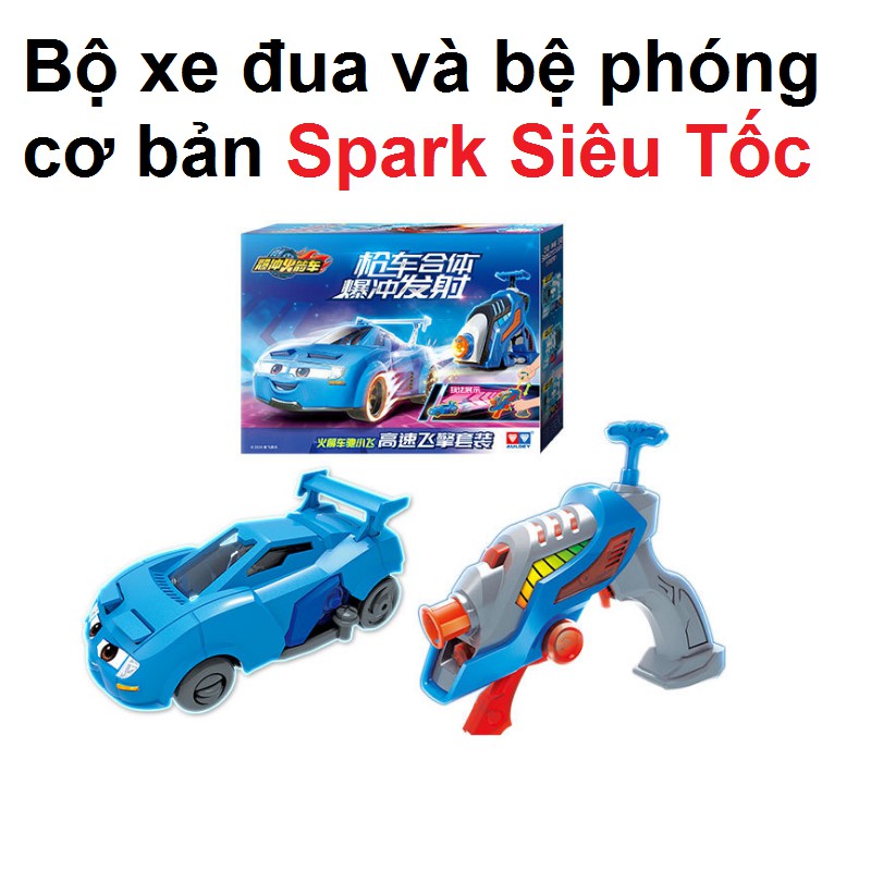 Mô hình tay đua siêu hạng spark siêu tốc và bệ phóng đồ chơi trẻ em bằng nhựa cao cấp