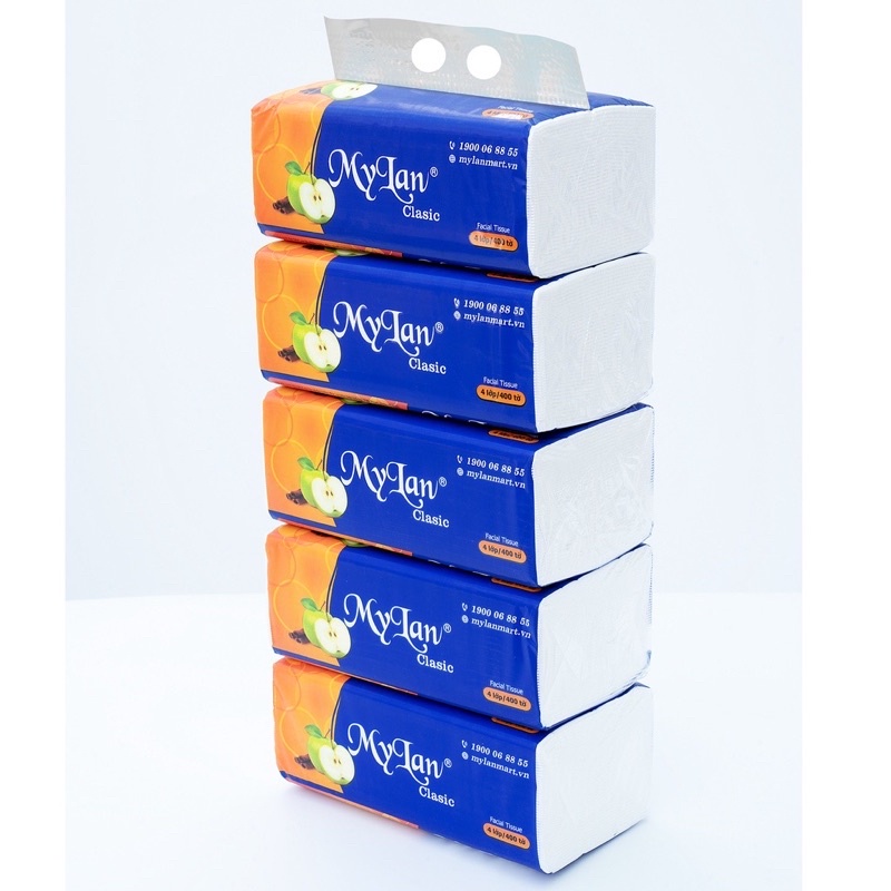Giấy ăn Mylan Quả Táo  lốc 5 gói cao cấp 4 lớp chính hãng 100 tờ/gói