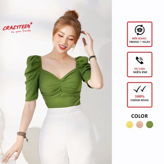 Áo thun kiểu tay lỡ nữ CRAZYTEEN nhún ngực AT0119
