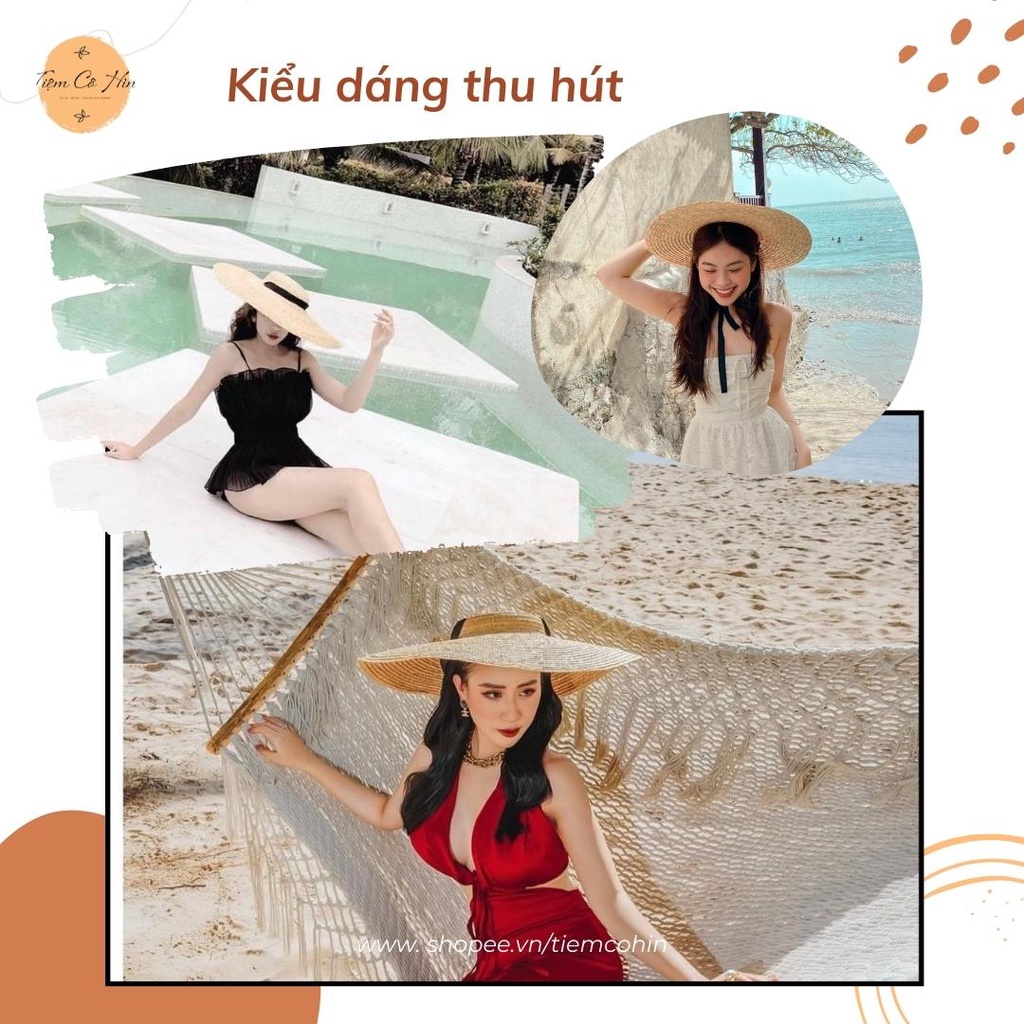 Mũ cói Gaucho rộng vành buộc dây vintage 12 và 15cm đi biển che nắng tốt 100% tự nhiên ship 1h không lo hỏng