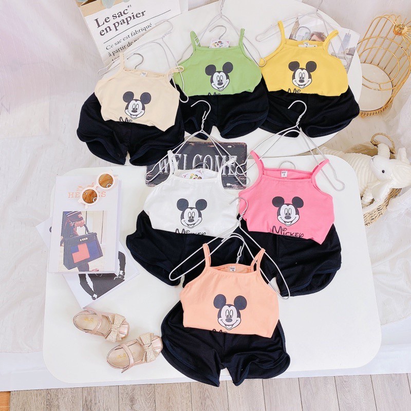 Bộ Quần Áo Cho Bé Gái Hai Dây Bộ 2 Dây In Hình Micky Siêu Xinh Vải Cotton Cho Bé Từ 8-18kg Mã HD03