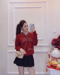 Áo len cổ nơ bi tay bồng