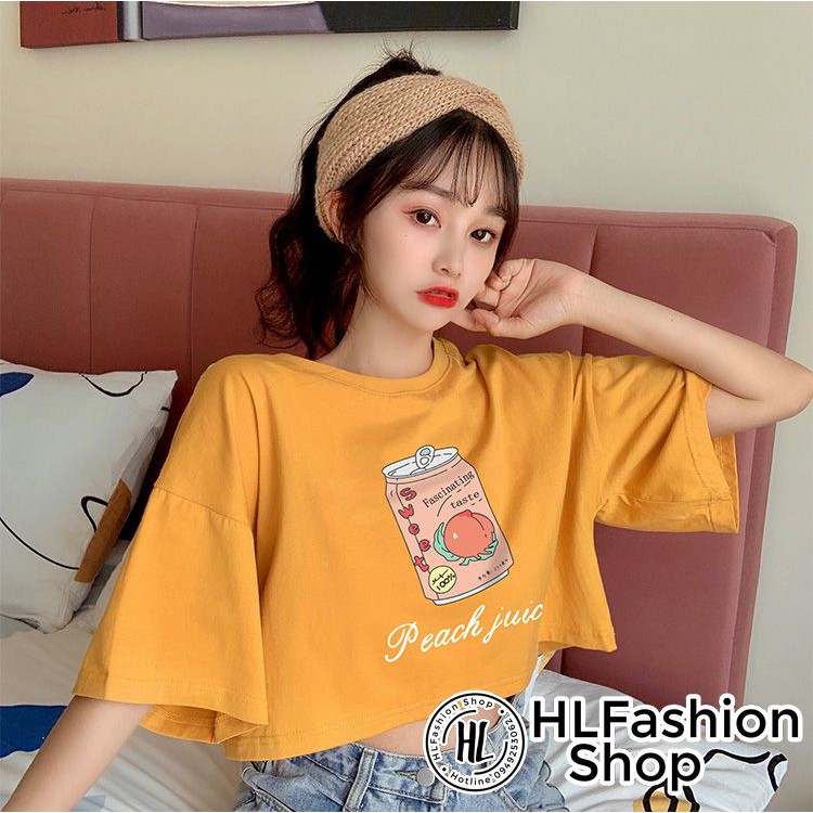 Áo croptop thun nữ trà đào peach juice siêu xinh, áo thun nữ HLFashion