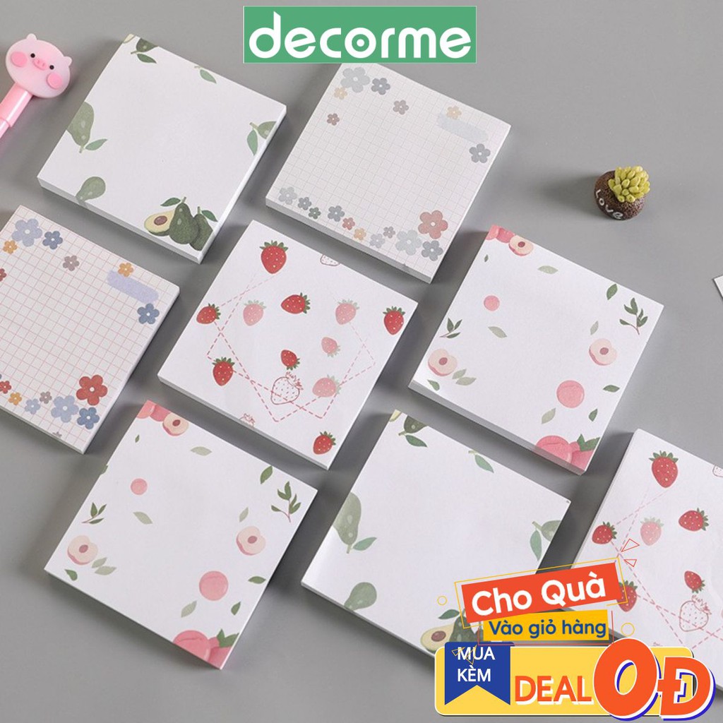 [Mã SKAMA9 giảm 8% đơn 250K] Tập 80 giấy note giấy nhớ họa tiết dễ thương FRUIT DecorMe 8*8cm