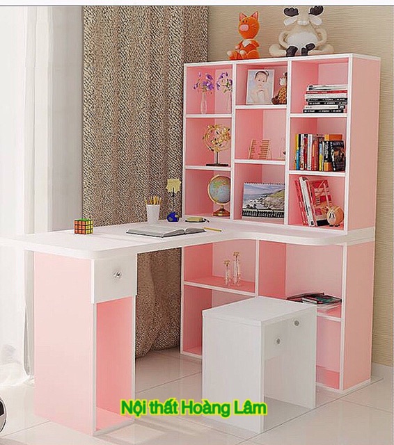 Bàn học góc liền giá sách chữ L