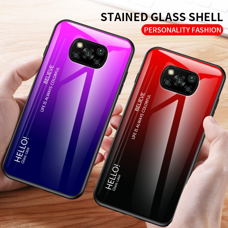 Ốp điện thoại kính cường lực chống sốc màu gradient cho Xiaomi Poco X3 NFC / X3 Pro / Poco X3 GT / Poco F3