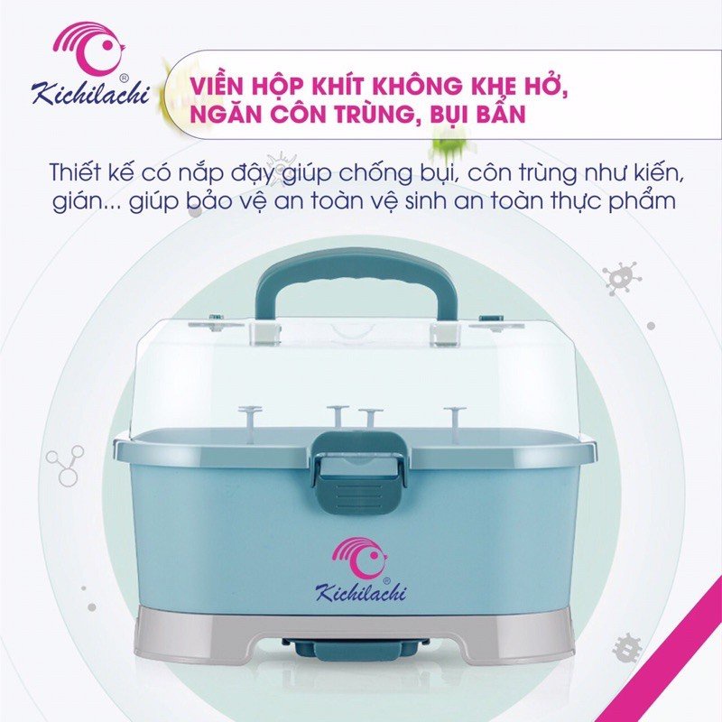 Khay Giá Úp Bình Sữa Có Nắp Đậy Kichilachi Cao Cấp Và Có Khay Thoát Nước Hình Chữ Nhật