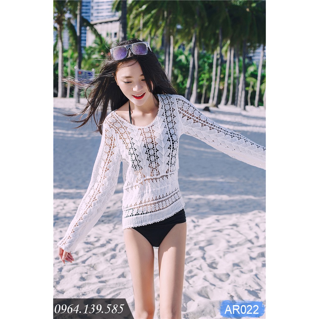 - Áo ren lưới dài tay đi biển, chất đẹp sang trọng, mặc cùng bikini hay croptop siêu xinh, giá tốt | AR022