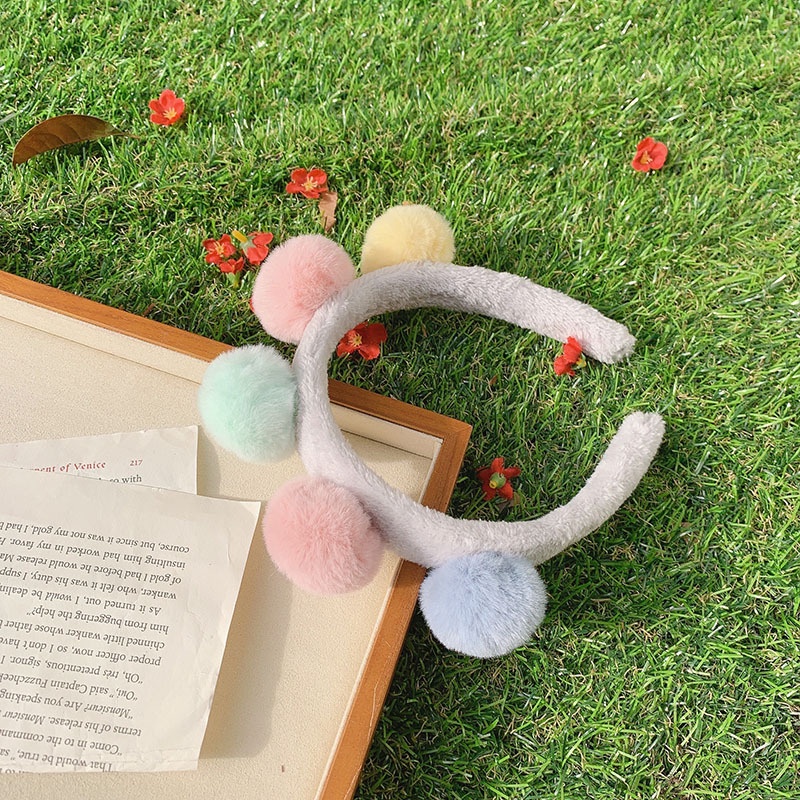 Băng Đô Cài Tóc Bản Rộng Đính Bóng Lông Màu Sắc Phong Cách Hàn Quốc Cho Nữ