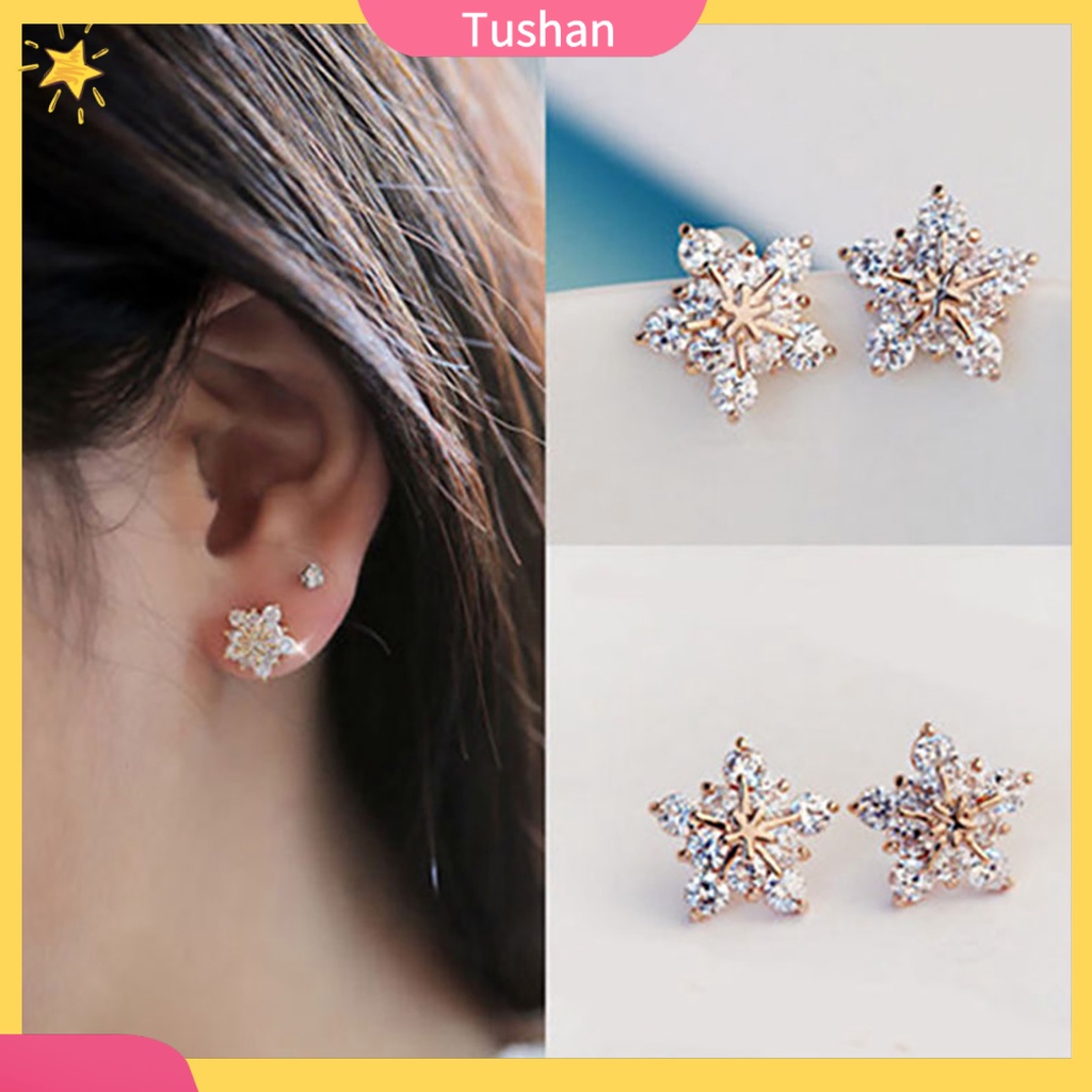 Hoa tai hình bông tuyết đính đá thời trang cho nữ
