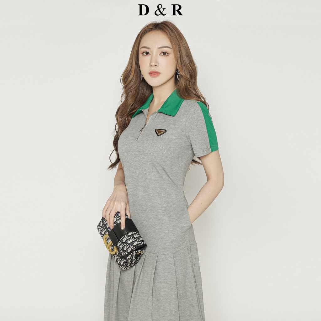Đầm polo nữ bigsize đính logo Quảng Châu cao cấp váy đuôi cá xếp ly thương hiệu thời trang D&R D197