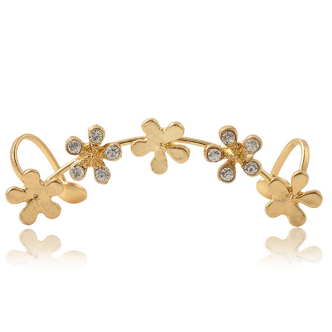 Khuyên kẹp vành tai trang trí hoa/ ngôi sao đính đá nhân tạo phong cách cổ điển thời trang dành cho nữ