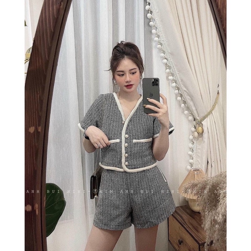 Set dạ teck 2 lớp viền dây tết