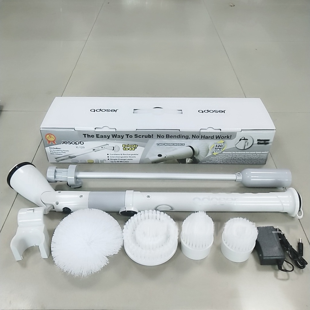 Chổi điện cọ nhà vệ sinh tự động đa năng JASOPB dài tối đa 1m, tặng kèm 4 đầu thay thế tiện dụng