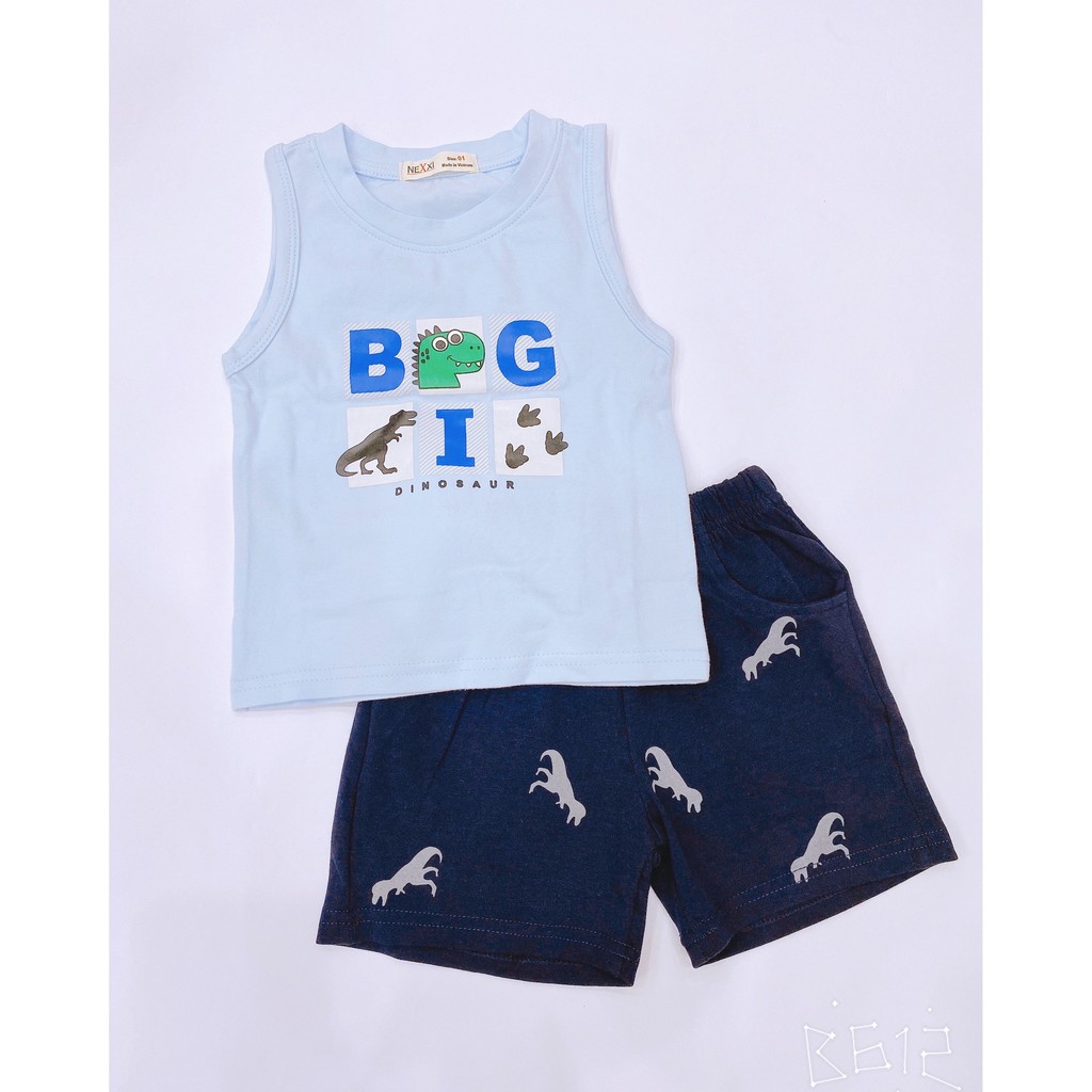 Bộ bé trai sát nách ba lỗ thun cotton 4C in hình áo và họa tiết quần size 1-14 tuổi Rio có sẵn