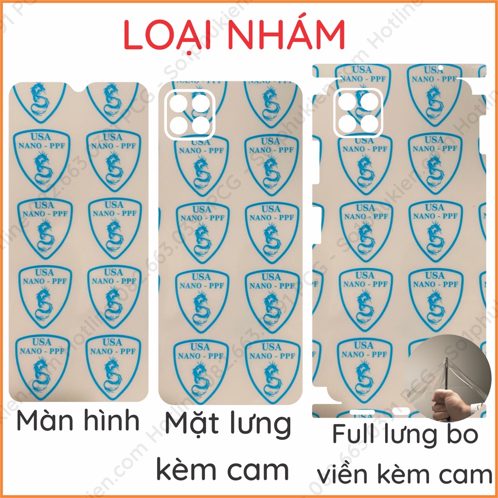 Dán PPF Samsung A22 5G loại trong, nhám, da cá sấu dành cho màn hình, mặt lưng, full body lưng viền