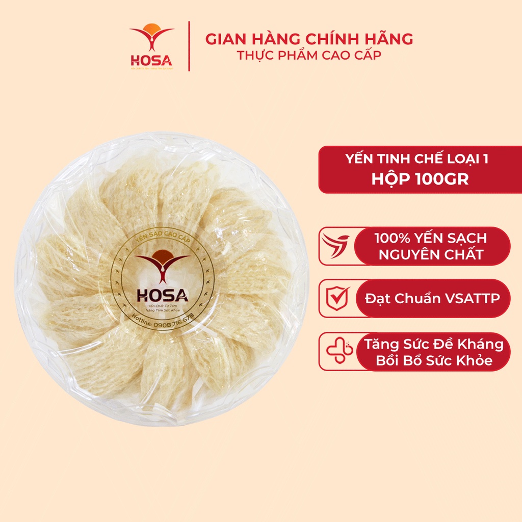 Yến Sào Tinh Chế Loại 1 HOSA Hộp 30Gr/50Gr/100Gr, Bổ Sức Khỏe Tăng Đề Kháng (Yến sào nguyên chất)