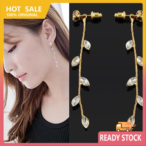 Đôi Bông Tai Dáng Dài Hình Cành Lá Đính Đá Thời Trang Dành Cho Nữ