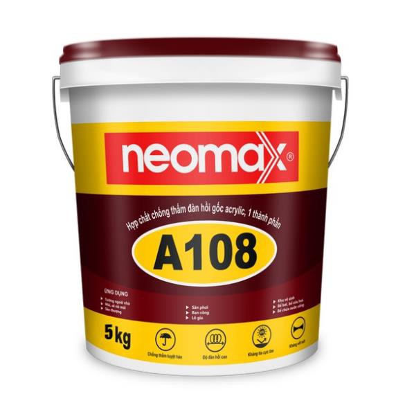NEOMAX A108 - Màu Ghi - Thùng 5Kg - Hợp chất chống thấm đàn hồi gốc Acrylic