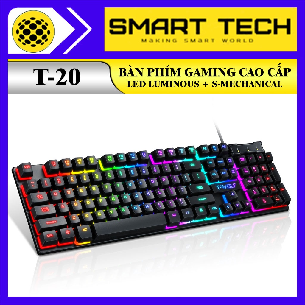 Bàn phím gaming máy tính LED T20 bàn phím rời dùng cho laptop máy tính
