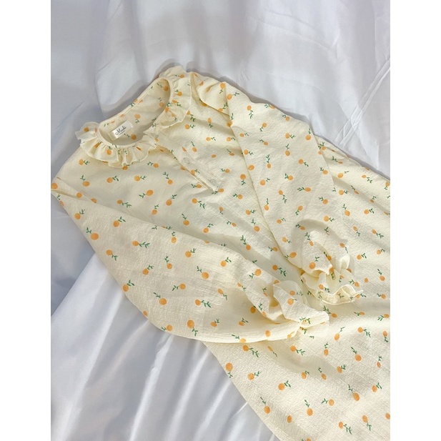 Váy ngủ dài tay - đầm ngủ mặc nhà cổ bèo họa tiết cute dễ thương, vải đũi xốp mềm mịn thoải mái không nhăn | BigBuy360 - bigbuy360.vn