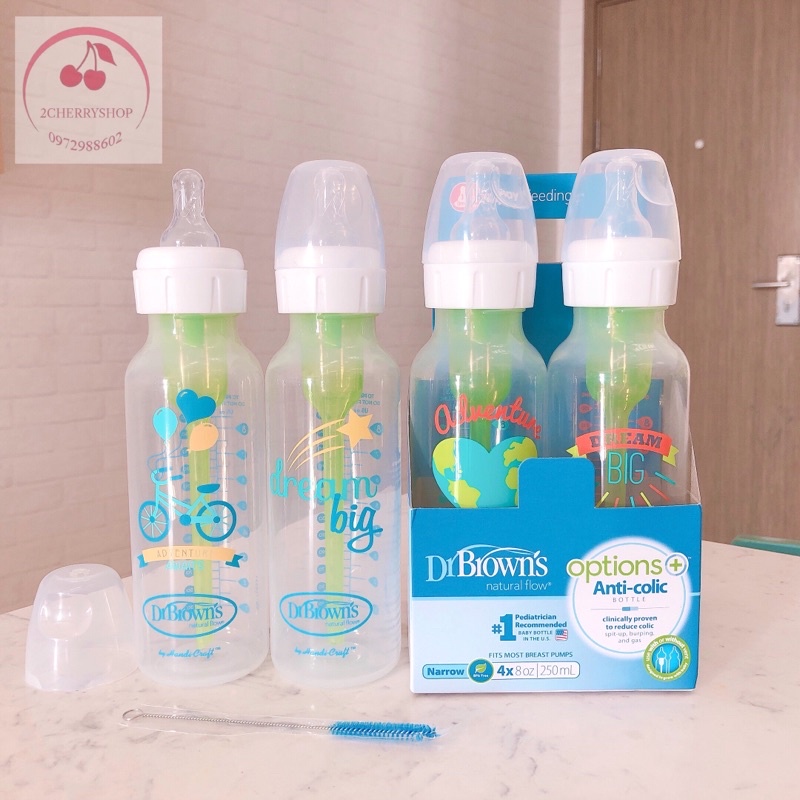 Bình Sữa Dr Brown Option PLUS hoạ tiết 250ml (mẫu mới)