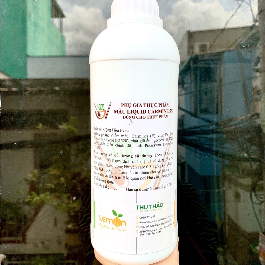 Màu đỏ Carmine 5% dùng tạo màu hồng đỏ cho xúc xích, lạp xưởng, pate, thịt nguội, jambon