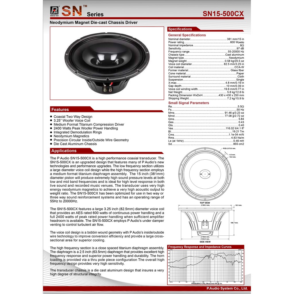 LOA RỜI PAUDIO 4 TẤC SN15-500CX   – Hàng Chính Hãng