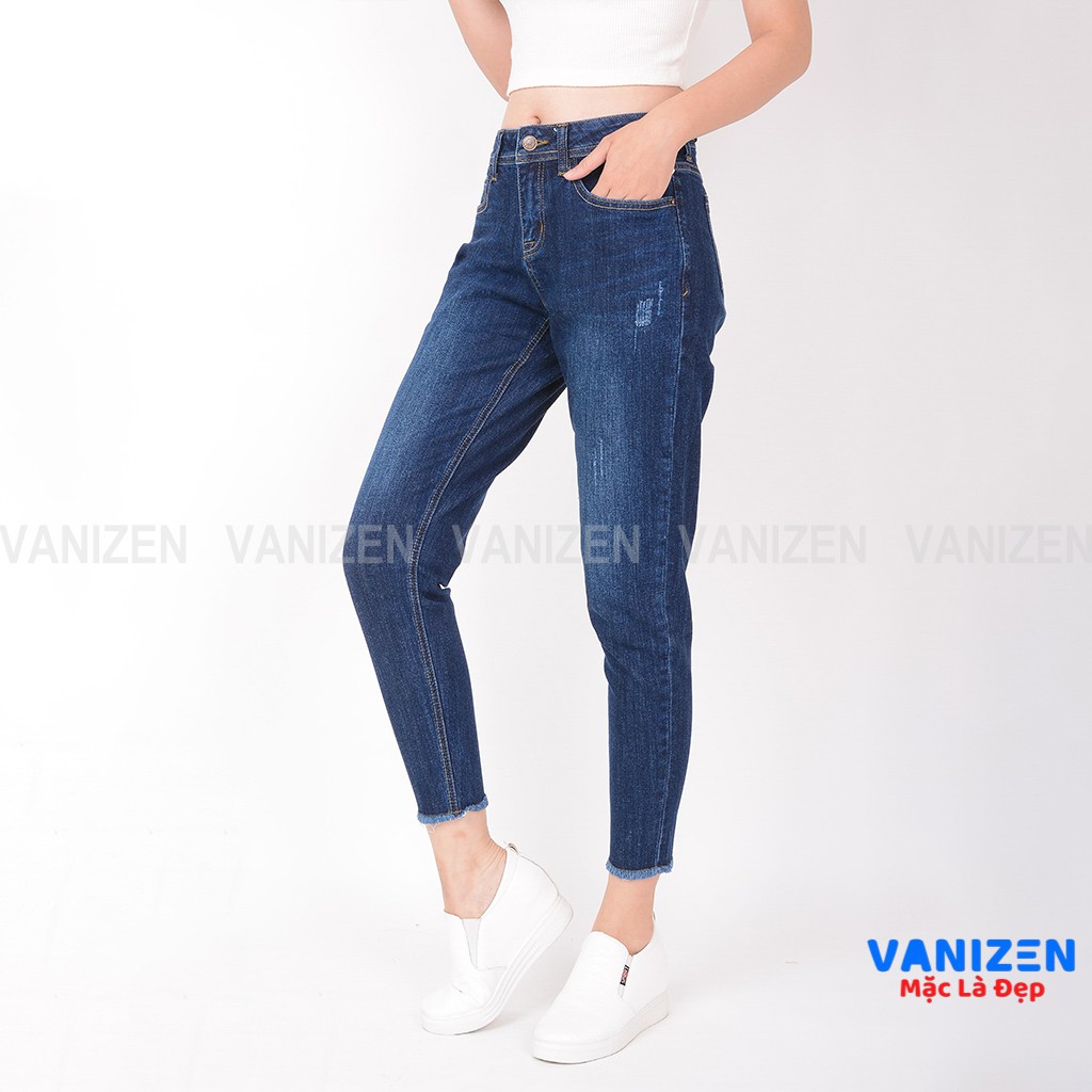 Quần jean nữ ống rộng baggy đẹp lưng cao cạp căn bản xước gấu tua rua hàng hiệu cao cấp mã 394 VANIZEN