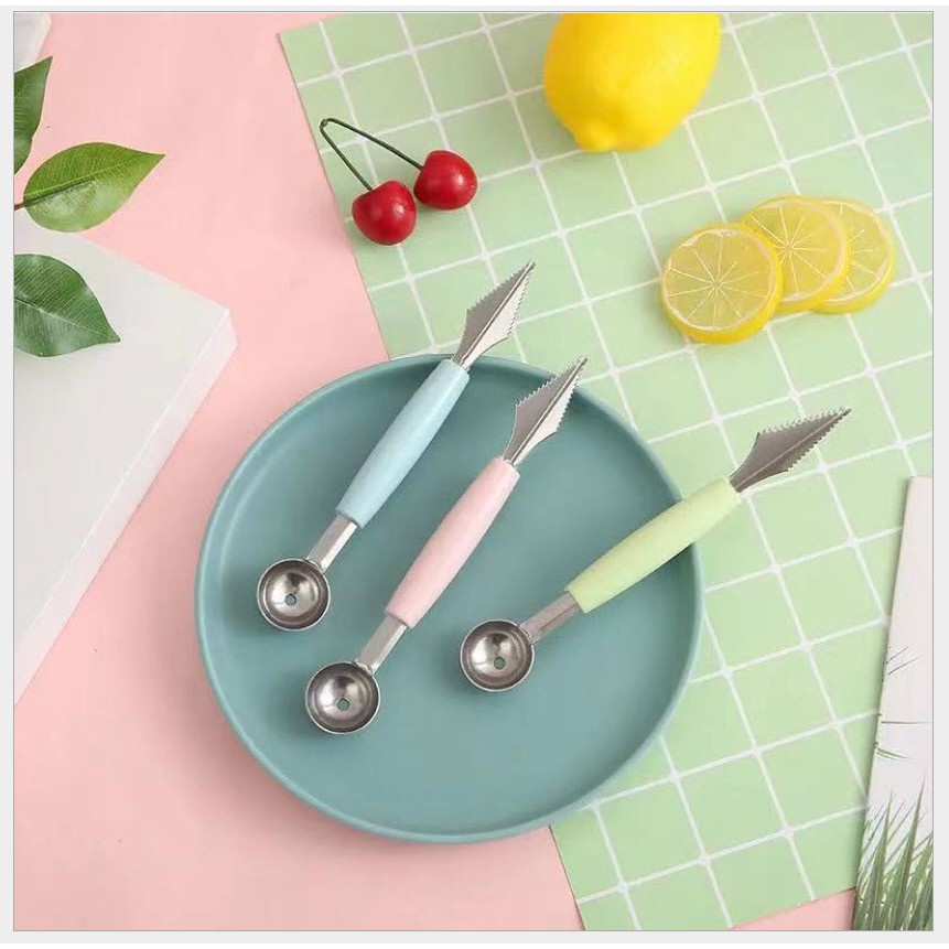 Dụng Cụ Cắt Tỉa Trái Cây 2 Đầu KIDWOW Bằng Inox Không Gỉ Múc Hoa Quả Cho Bé Tiện Lợi