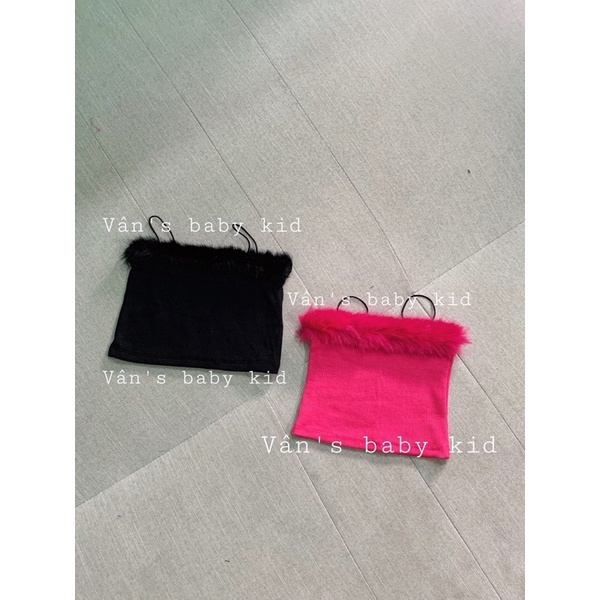 Áo croptop 2 dây phối lông cho bé