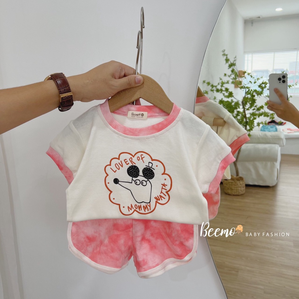 Set bộ trang phục Beemo cho bé gái vải cotton in hình chuột đáng yêu 2 màu từ 1 đến 6 tuổi 22119BHH