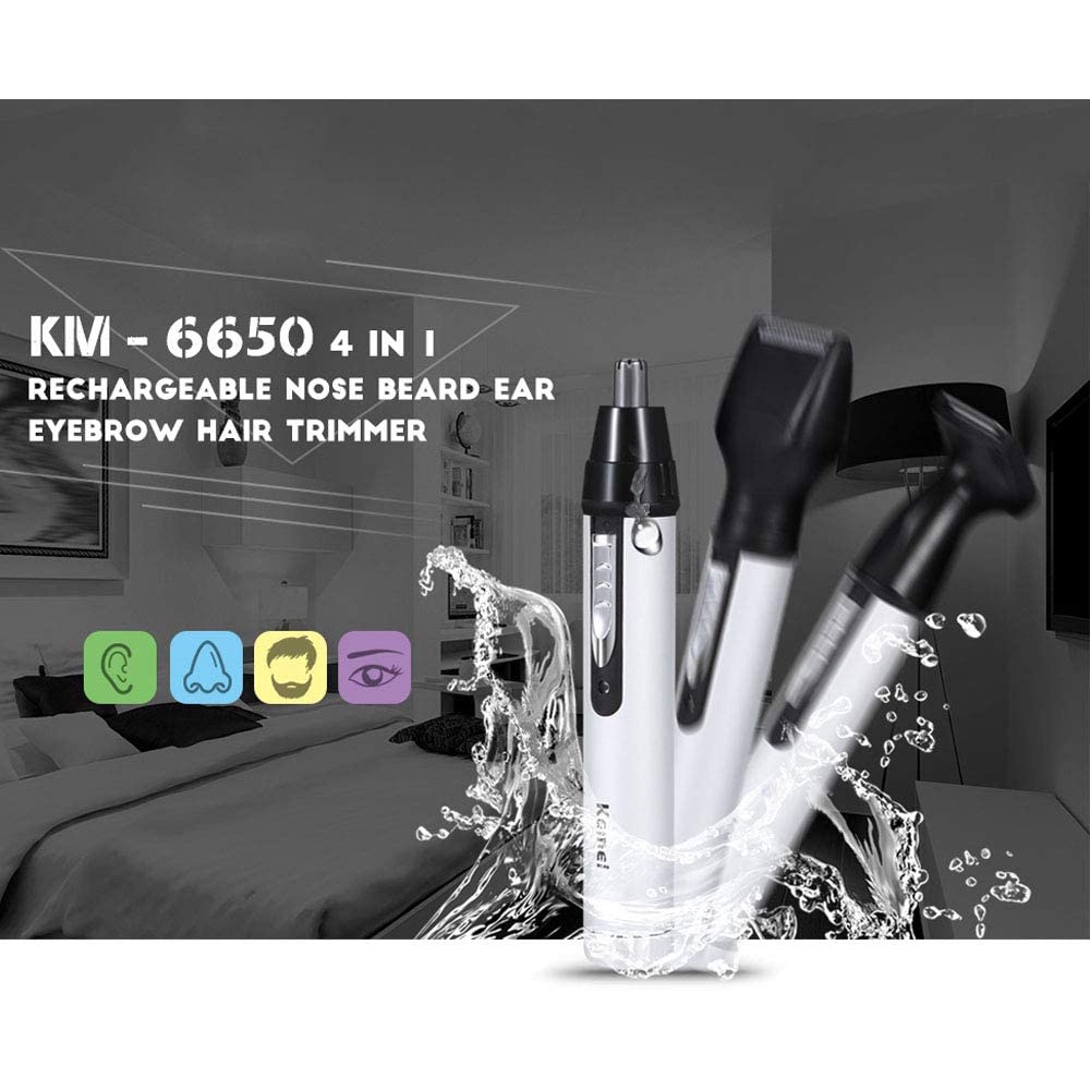 Máy Cạo Tỉa Lông Đa Năng 4 in 1 Kemei KM - 6650 Chuyên Dùng Tỉa Lông Mũi, Lông Mày, Cạo Râu