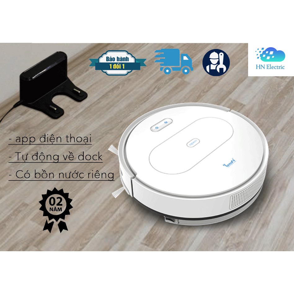 Robot Hút Bụi Lau Nhà Bowai OB11 - Kích thước 350x350x85mm, Dung lượng 500ml, Màu trắng đen
