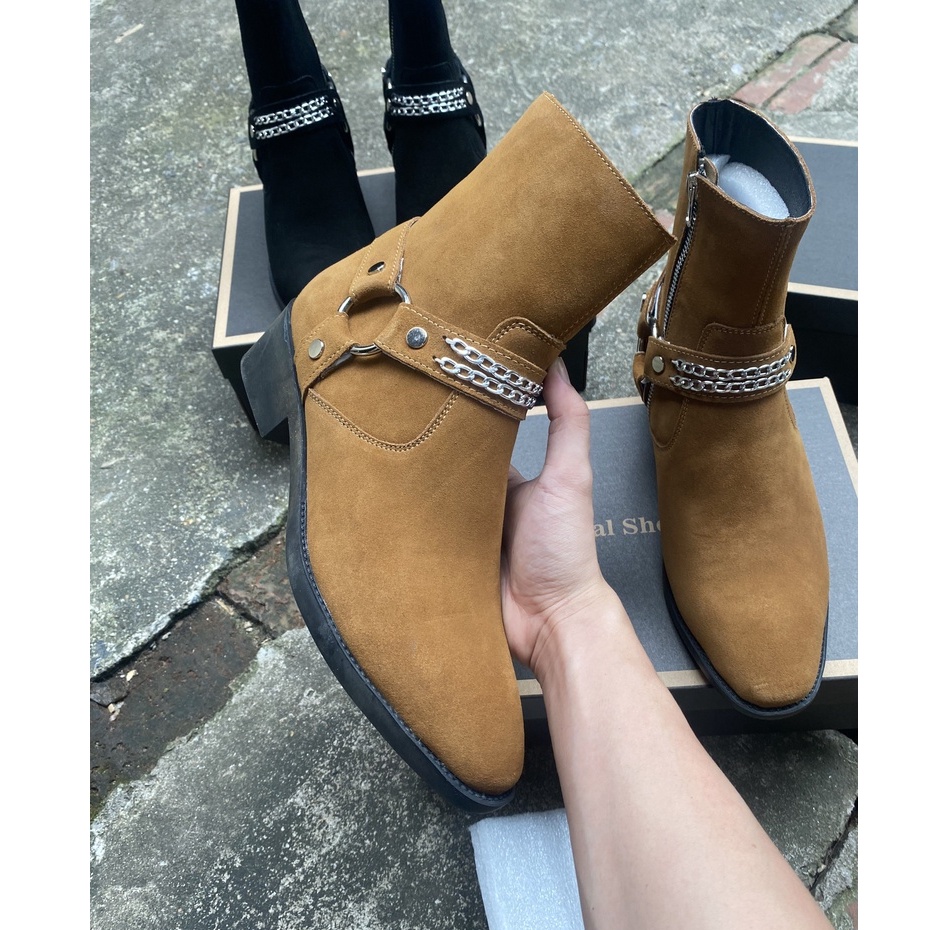 giày bốt Harness Boots da bò vàng bò - giày boot harness boot da bò - giày boot cao cổ nam