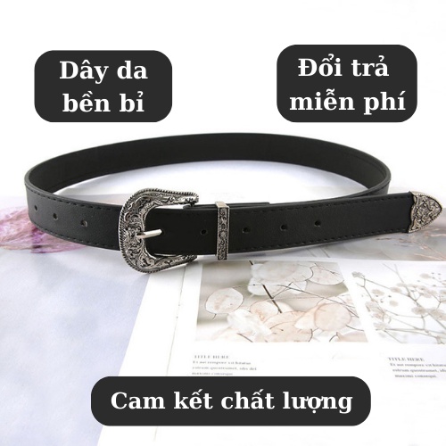 Thắt Lưng Nam Nữ PUN Màu Đen Bạc Đẹp - Dây Lưng Da  Unisex Mặt Kim Loại  - Thắt Lưng GD