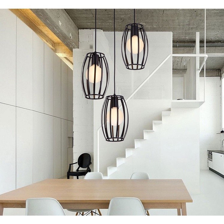 Đèn thả sắt hình khối hình học kèm bóng bulb