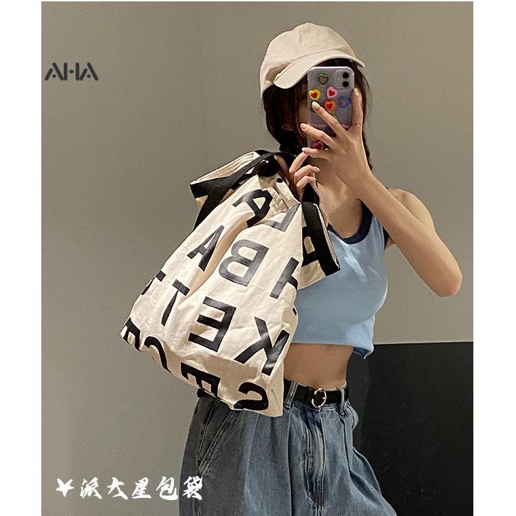 Túi Xách Canvas In Chữ Phong Cách Hàn Quốc Thời Trang Cho Nữ