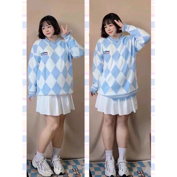 Áo len nữ caro retro dễ thương siêu hot