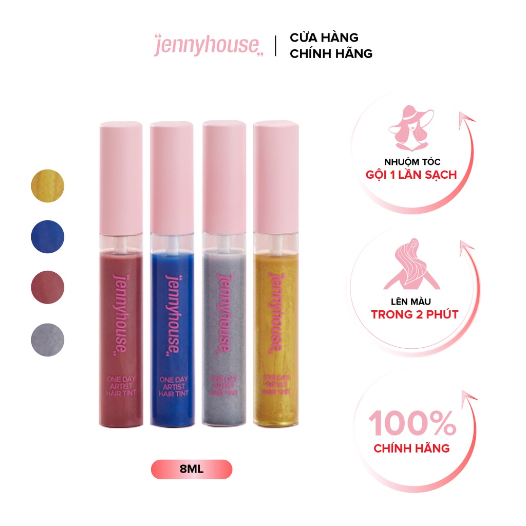 Màu Nhuộm Tóc Tạm Thời JENNY HOUSE One Day Artist Hair 8ml - 4 Màu Nâu/ Hồng/ Bạc/ Xanh Dương