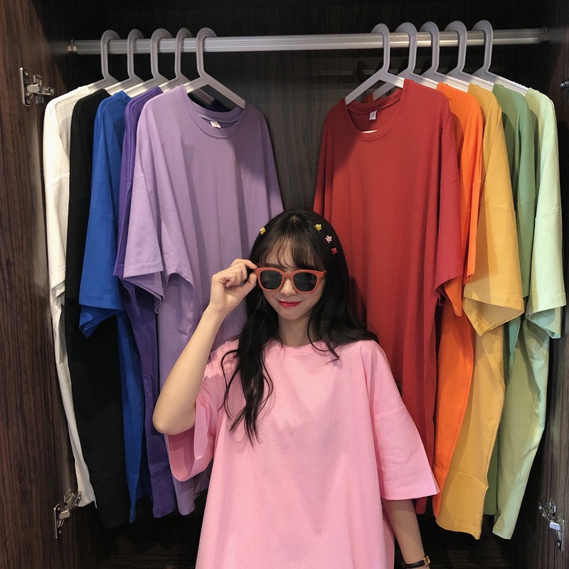 Áo Thun Trơn Phông Thụng Nhiều Màu Tay Ngắn Nam Nữ Cổ Tròn Dáng Rộng Màu Phong Cách Thời Trang Hàn Quốc Có Bigsize