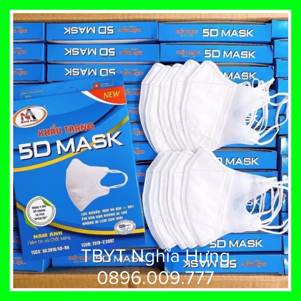 Khẩu trang 5D Màu Trắng Famapro công ty Nam Anh hộp 10 chiếc dày 3 lớp vải không dệt