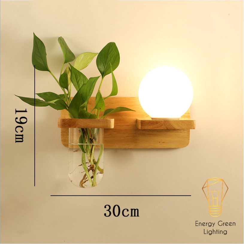 Đèn Tường Energy Green Lighting Kệ Gỗ Chao Thủy Tinh Hiện Đại DT-3019 - Trang Trí Căn Phòng - Bảo Hành 12 Tháng