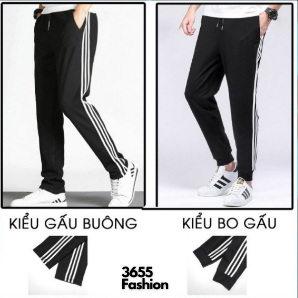 Quần 3 sọc thể thao jogger ống bo, ống suông chất liệu dày dặn, không xù sọc đen, trắng